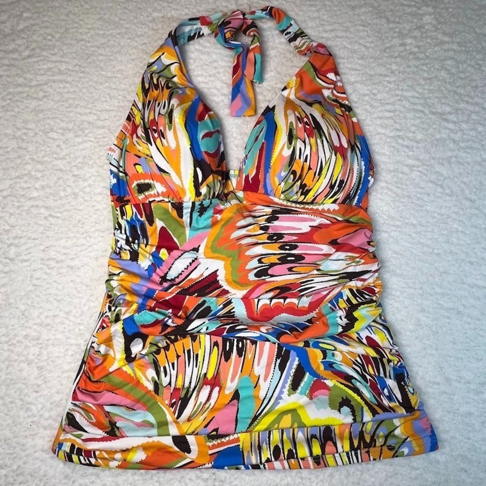 Bleu Rod Beattie Tankini Top Size 6 Halter Underwire Tummy Control Multicolor